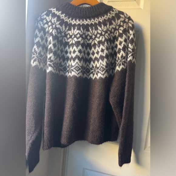 NWT Fuzzy Fair Isle Cardigan Sweater in Brown - Picture 4 of 15